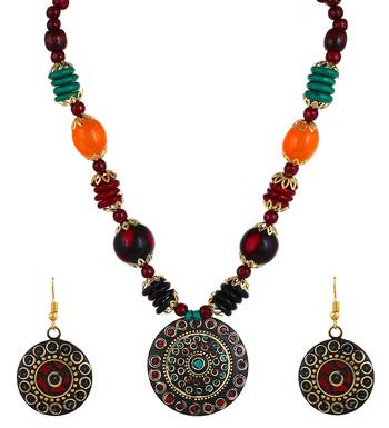 Designer Tribal Stone Work Necklace set with Earrings 1
