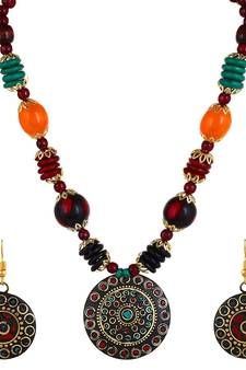 Designer Tribal Stone Work Necklace set with Earrings