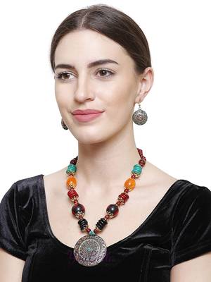 Designer Tribal Stone Work Necklace set with Earrings 2