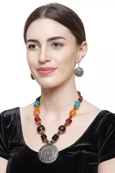 Designer Tribal Stone Work Necklace set with Earrings