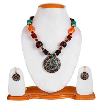 Designer Tribal Stone Work Necklace set with Earrings 4