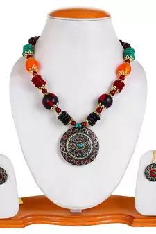 Designer Tribal Stone Work Necklace set with Earrings