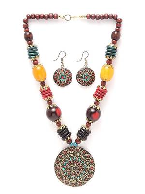 Designer Tribal Stone Work Necklace set with Earrings 1