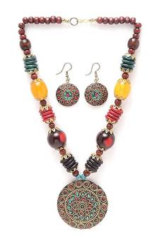 Designer Tribal Stone Work Necklace set with Earrings