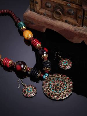 Designer Tribal Stone Work Necklace set with Earrings 1