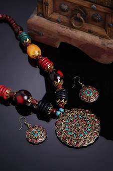 Designer Tribal Stone Work Necklace set with Earrings