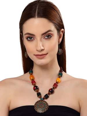 Designer Tribal Stone Work Necklace set with Earrings 4