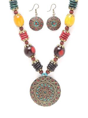 Designer Tribal Stone Work Necklace set with Earrings 5