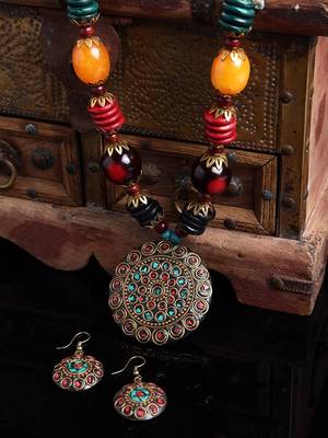 Designer Tribal Stone Work Necklace set with Earrings 1