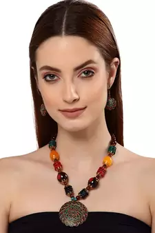 Designer Tribal Stone Work Necklace set with Earrings