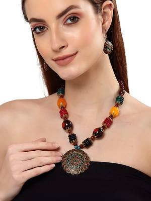 Designer Tribal Stone Work Necklace set with Earrings 1