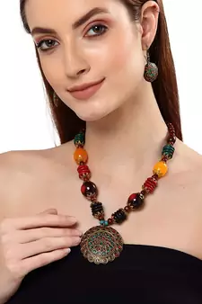Designer Tribal Stone Work Necklace set with Earrings
