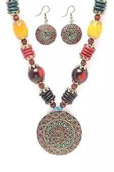 Designer Tribal Stone Work Necklace set with Earrings