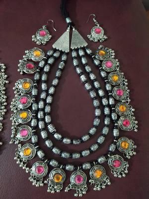 Deigner Silver Beaded Thred Layered Three line Rani haar necklace-sets 1