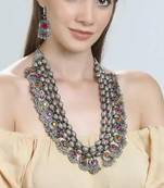 Deigner Silver Beaded Thred Layered Three line Rani haar necklace-sets