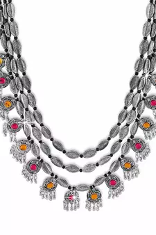 Deigner Silver Beaded Thred Layered Three line Rani haar necklace-sets