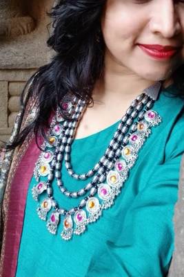 Deigner Silver Beaded Thred Layered Three line Rani haar necklace-sets 1