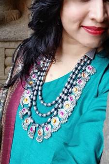 Deigner Silver Beaded Thred Layered Three line Rani haar necklace-sets