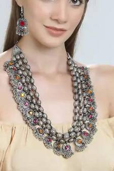 Deigner Silver Beaded Thred Layered Three line Rani haar necklace-sets