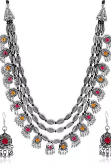 Deigner Silver Beaded Thred Layered Three line Rani haar necklace-sets