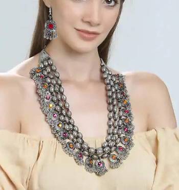 Deigner Silver Beaded Thred Layered Three line Rani haar necklace-sets 3