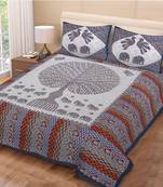 Jaipuri Sanganeri Prints Cotton Bed Sheet For Double Bed With Two Pillow Cover Size 90 x 100 Inch