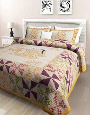 Jaipuri Sanganeri Prints Cotton Bed Sheet For Double Bed With Two Pillow Cover Size 90 x 100 Inch 1