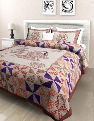 Jaipuri Sanganeri Prints Cotton Bed Sheet For Double Bed With Two Pillow Cover Size 90 x 100 Inch 1