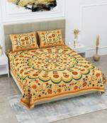 Jaipuri Sanganeri Prints Cotton Bed Sheet For Double Bed With Two Pillow Cover Size 90 x 100 Inch