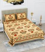 Jaipuri Sanganeri Prints Cotton Bed Sheet For Double Bed With Two Pillow Cover Size 90 x 100 Inch