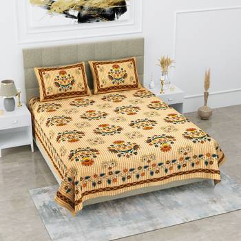 Jaipuri Sanganeri Prints Cotton Bed Sheet For Double Bed With Two Pillow Cover Size 90 x 100 Inch 1