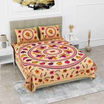 Jaipuri Sanganeri Prints Cotton Bed Sheet For Double Bed With Two Pillow Cover Size 90 x 100 Inch 1