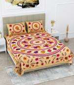 Jaipuri Sanganeri Prints Cotton Bed Sheet For Double Bed With Two Pillow Cover Size 90 x 100 Inch