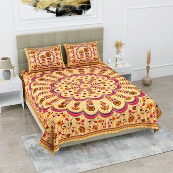Jaipuri Sanganeri Prints Cotton Bed Sheet For Double Bed With Two Pillow Cover Size 90 x 100 Inch 1