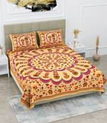 Jaipuri Sanganeri Prints Cotton Bed Sheet For Double Bed With Two Pillow Cover Size 90 x 100 Inch