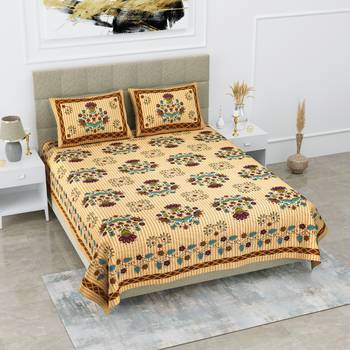 Jaipuri Sanganeri Prints Cotton Bed Sheet For Double Bed With Two Pillow Cover Size 90 x 100 Inch 1