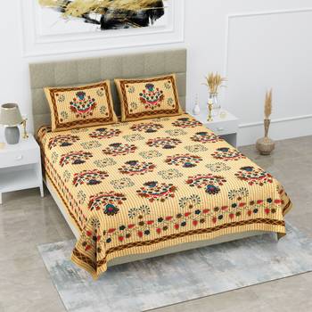Jaipuri Sanganeri Prints Cotton Bed Sheet For Double Bed With Two Pillow Cover Size 90 x 100 Inch 1