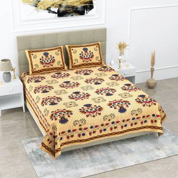 Jaipuri Sanganeri Prints Cotton Bed Sheet For Double Bed With Two Pillow Cover Size 90 x 100 Inch 1