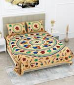 Jaipuri Sanganeri Prints Cotton Bed Sheet For Double Bed With Two Pillow Cover Size 90 x 100 Inch