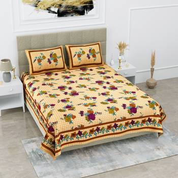 Jaipuri Sanganeri Prints Cotton Bed Sheet For Double Bed With Two Pillow Cover Size 90 x 100 Inch 1