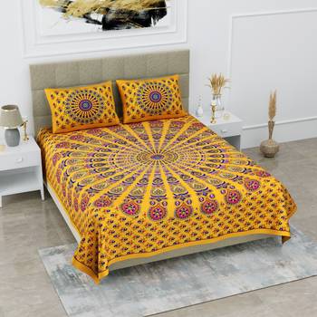 Jaipuri Sanganeri Prints Cotton Bed Sheet For Double Bed With Two Pillow Cover Size 90 x 100 Inch 1