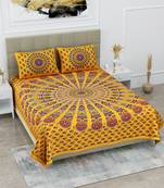 Jaipuri Sanganeri Prints Cotton Bed Sheet For Double Bed With Two Pillow Cover Size 90 x 100 Inch