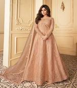 Peach embroidery net semi stitch anarkali gowns