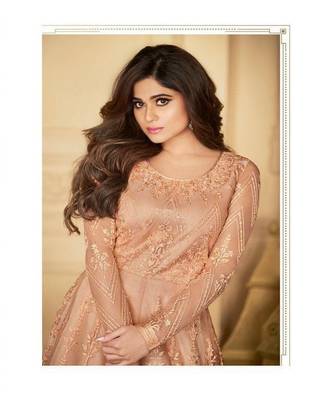 Peach embroidery net semi stitch anarkali gowns 2