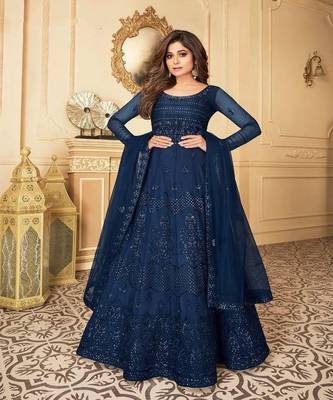 royal blue embroidery net semi stitch anarkali gowns 1