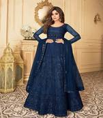 royal blue embroidery net semi stitch anarkali gowns