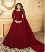 Maroon embroidery net semi stitch anarkali gowns