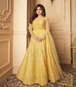 Yellow embroidery net semi stitch anarkali gowns