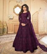 Purple embroidery net semi stitch anarkali gowns
