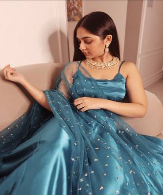 Astral Blue Satin Lehenga 1